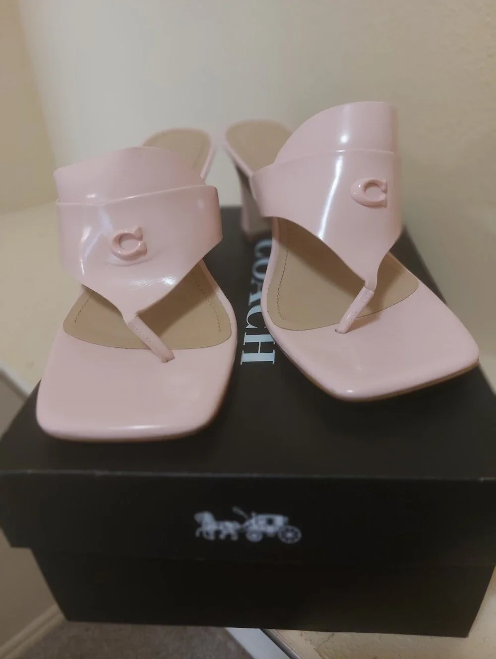 Coach Pale Pink Sculpted Mid-Heel Slide